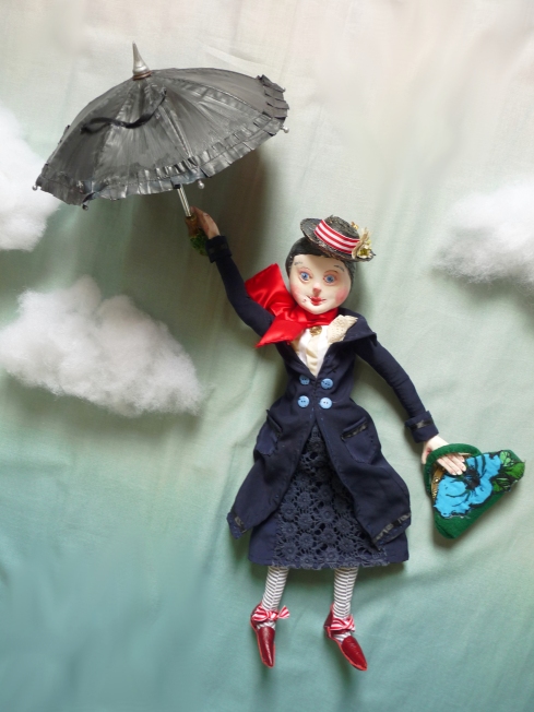 mary poppins with her umbrella, an ooak art doll
