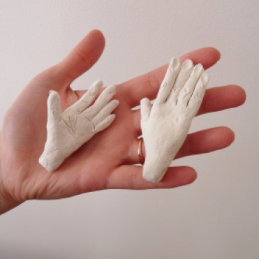 rough sculpted paperclay doll hands that are a work in progress