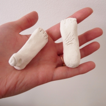 rough sculpted paperclay doll feet that are a work in progress