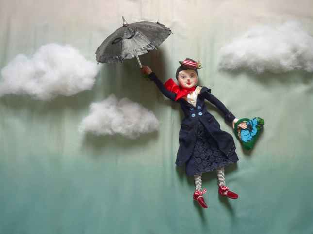 mary poppins ooak art doll with her flying umbrella